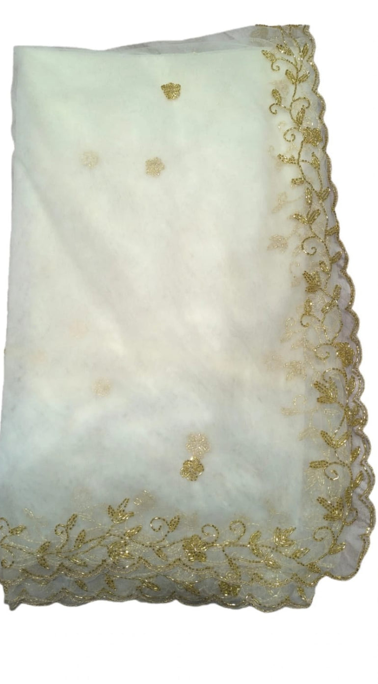 Dyeable Net Hand work Gold Beads Dupptta