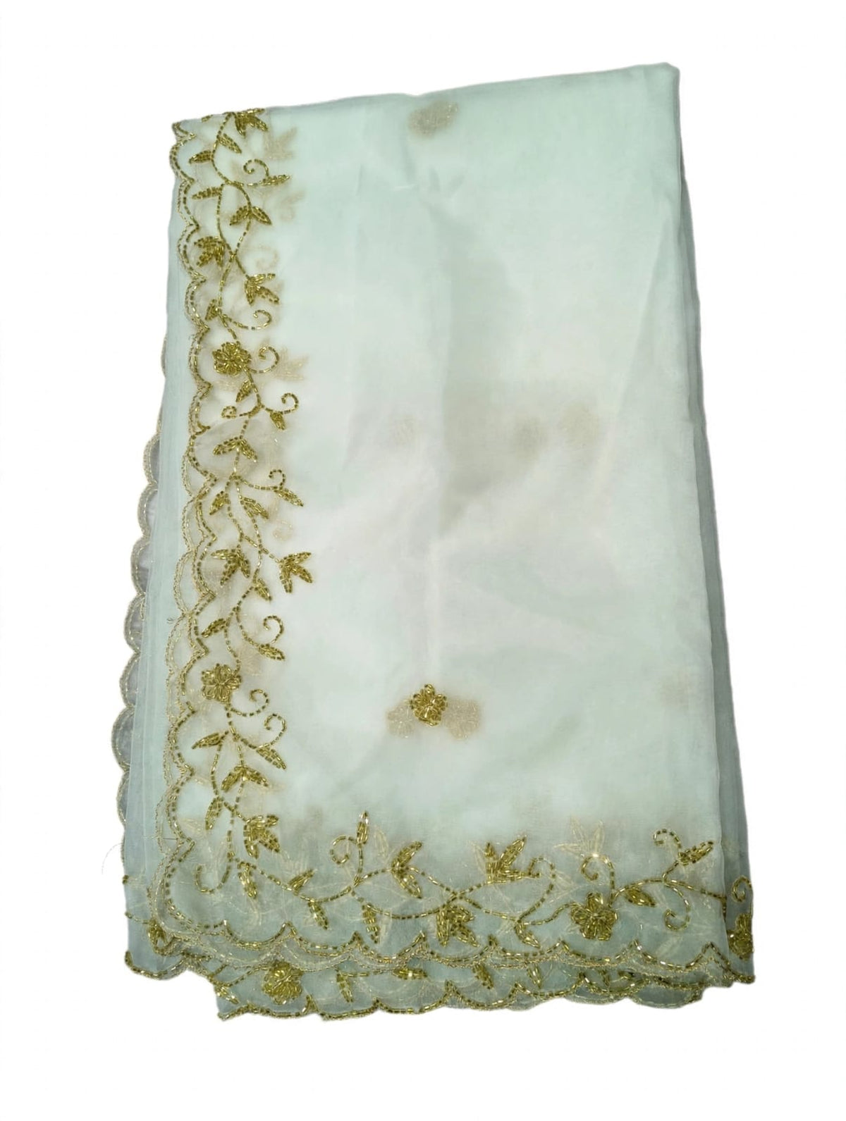 Dyeable Organza Hand Work Gold Beads Dupatta