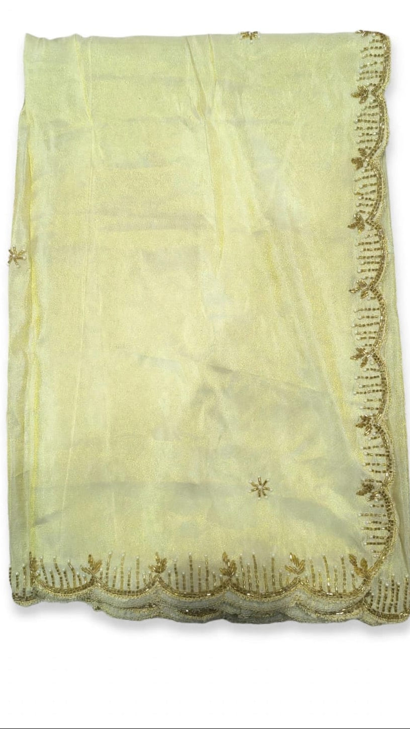 Dyeable Tissue Hand work Gold Beads Dupatta