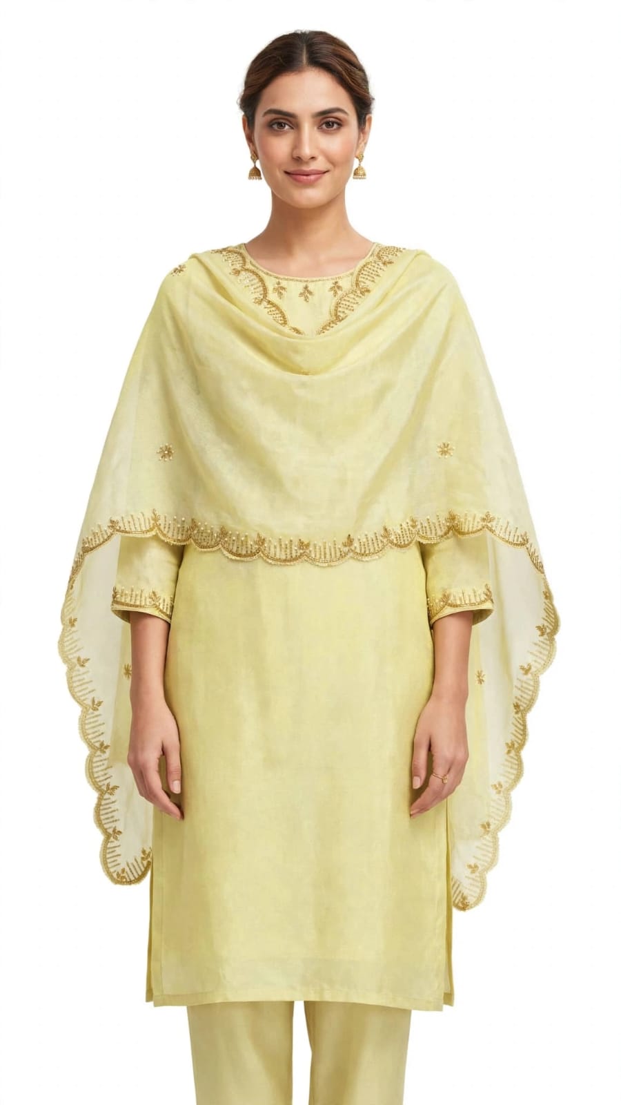 Dyeable Tissue Hand work Gold Beads Dupatta
