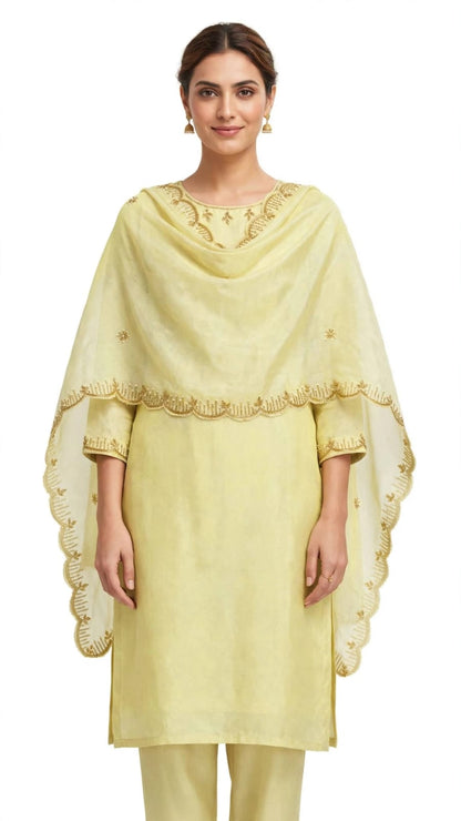 Dyeable Tissue Hand work Gold Beads Dupatta
