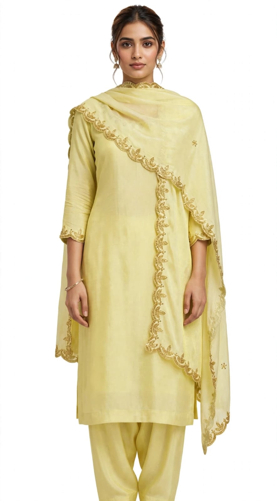 Dyeable Tissue Hand work Gold Beads Dupatta
